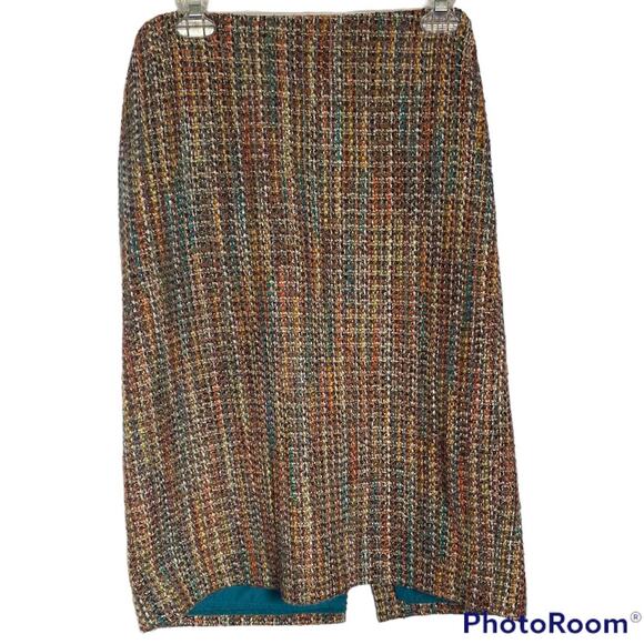 Coldwater Creek 8P skirt pencil tweed lined side zip browns multi-color - Picture 1 of 9